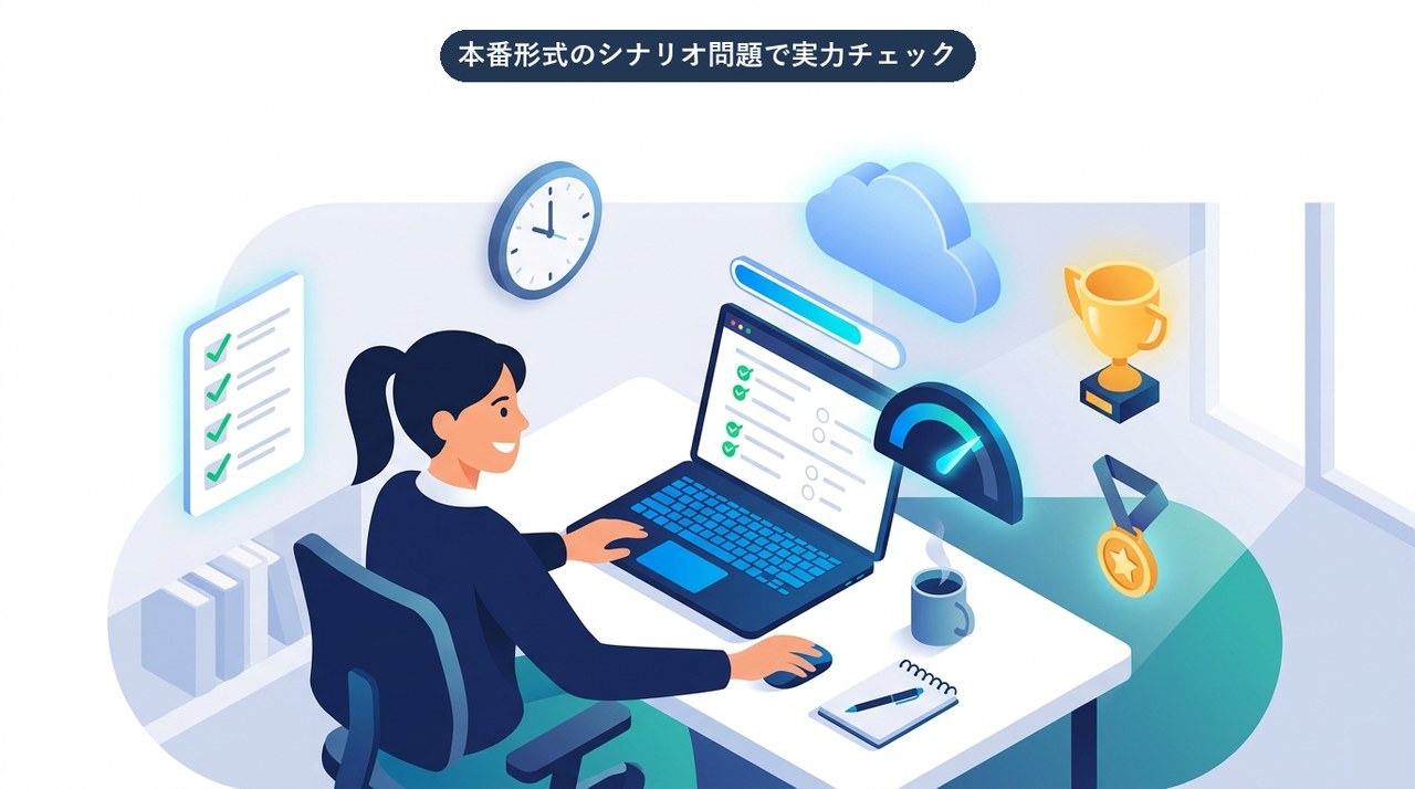 MLA-C01の無料模試で実力をチェックするイメージ図