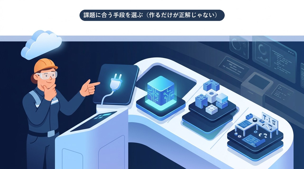 課題に応じてAIサービス・JumpStart・組み込みアルゴリズム・フルカスタムから最適なモデリング手段を選ぶイメージ図